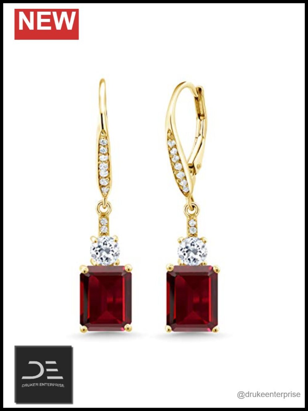 Emerald Cut 9x7mm Dangle Earrings Garnet Topaz 18K Yellow Gold Plated Silver